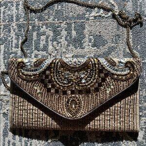 Lulu's Beaded Clutch - Brown and Gold